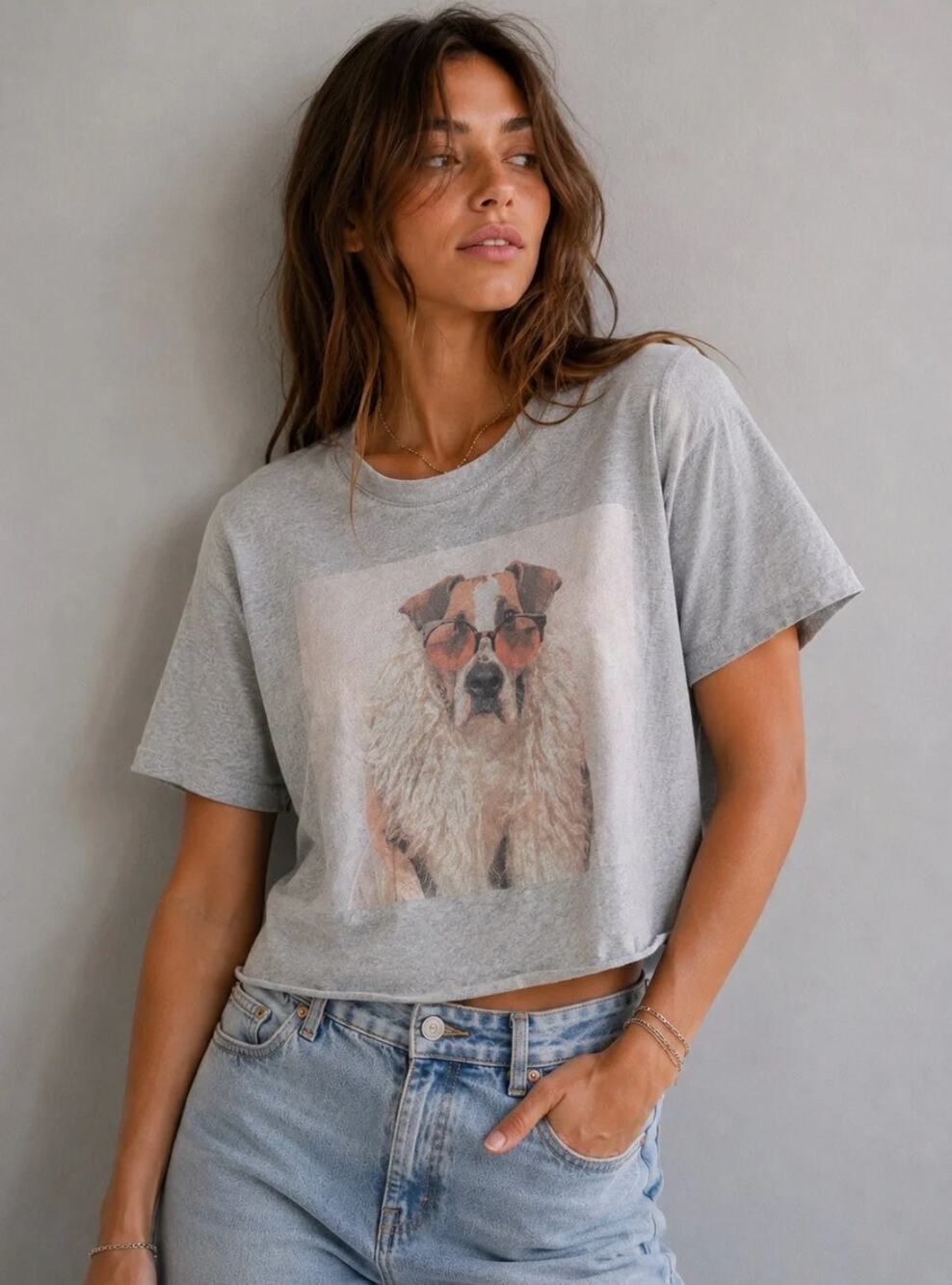 NWT Aerie Offline Cropped Graphic Dog Tee Gray Size XS